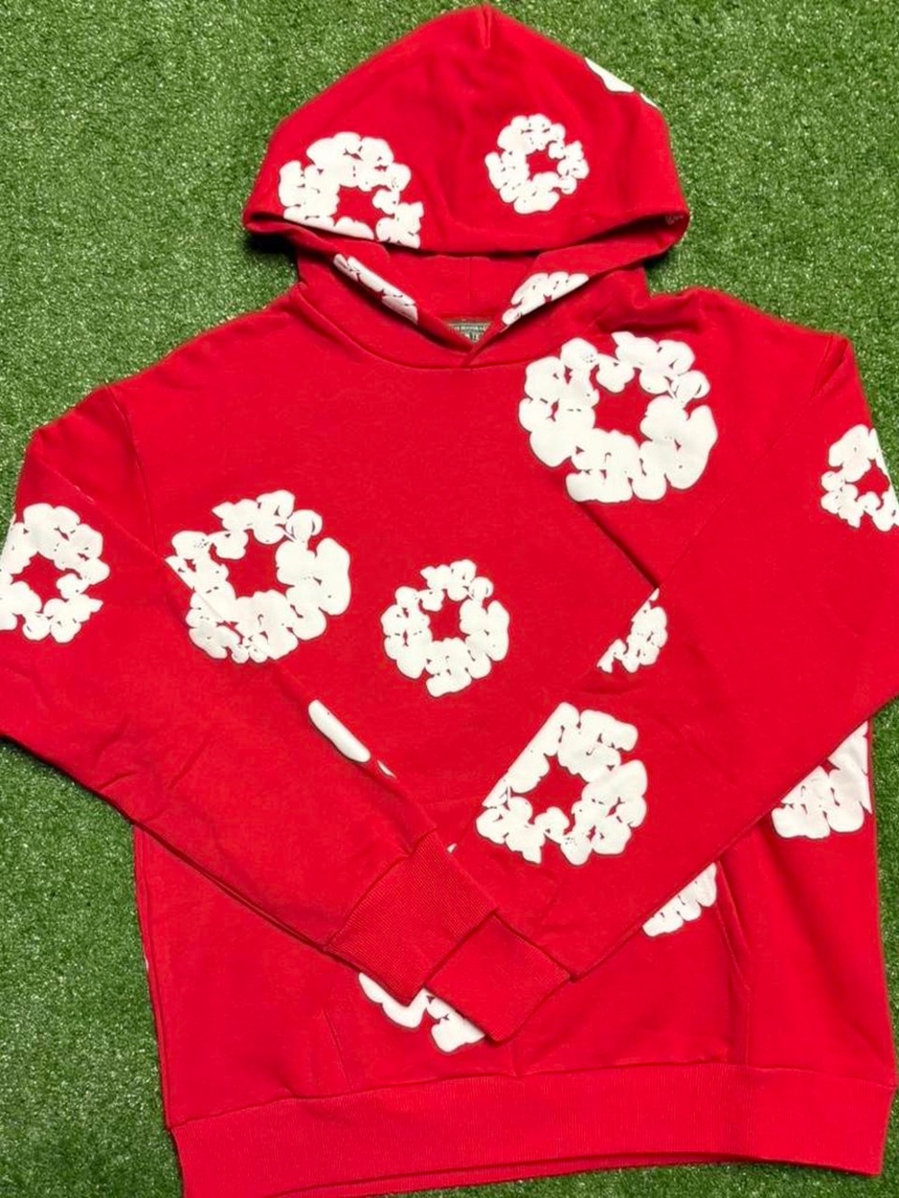 Men's Red Denim Tear Crewneck Hoodie